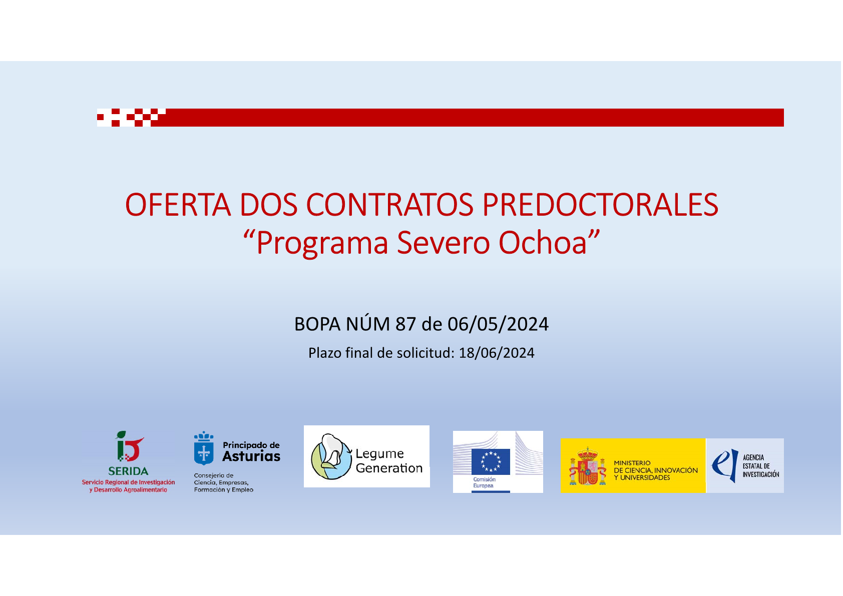 Foto El SERIDA oferta dos contratos predoctorales “Programa Severo Ochoa”. Villaviciosa, 30 de mayo de 2024